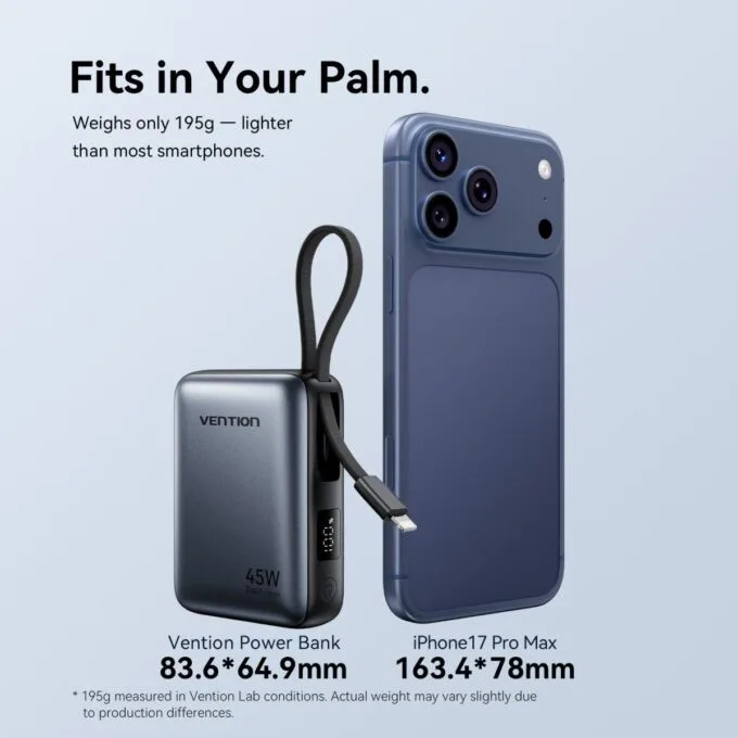 Vention Powerbank 10000mAh 45W Built-in USB-C & Lightning Cables FKMN0 Beige — image 5
