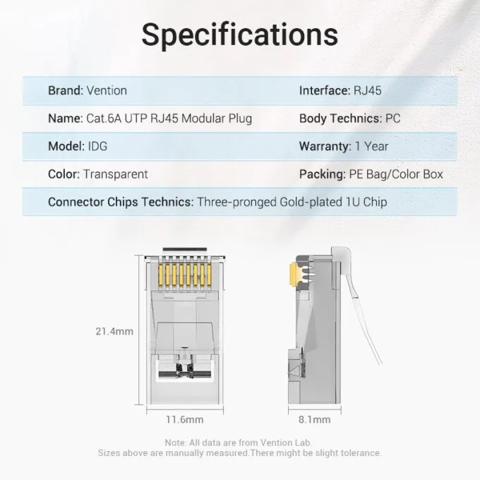 Vention NETWORK Connectors CAT6A UTP Modular Plug IDGR0-10 (10 Pack) — image 8