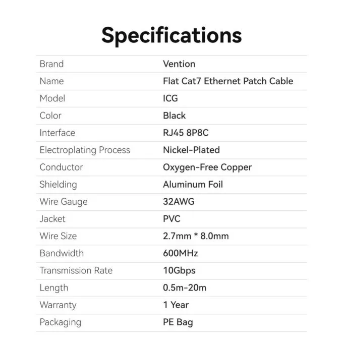 Vention NETWORK Cable CAT7 Flat 2.0m Black ICGBH — image 9