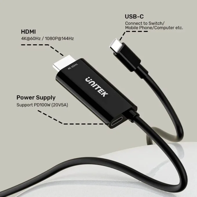 Unitek Converter USB-C to HDMI Cable 4K60Hz 2.0m + PD100W V1439A — image 10