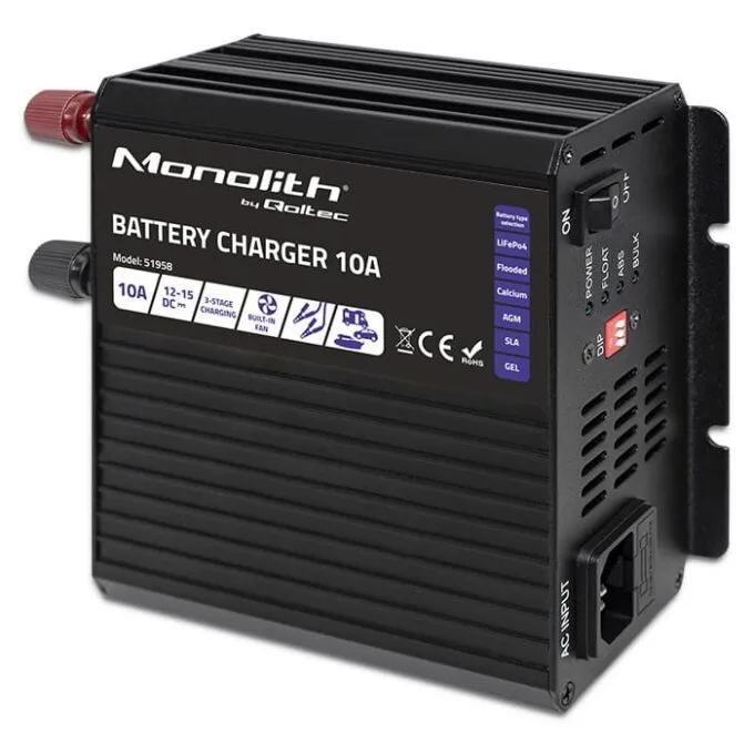 Qoltec Smart Monolith charger for LiFePO4 AGM GEL SLA batteries | 10A | 12V — image 1