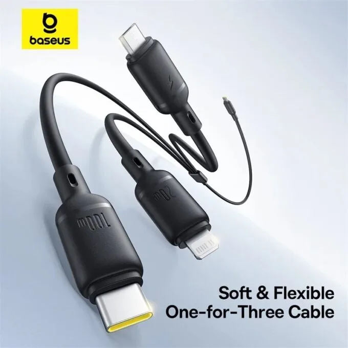Baseus Cable 3in1 USB-C/Micro/Light to USB-C Silky One-for-Three 100W 1.5m Black — image 3
