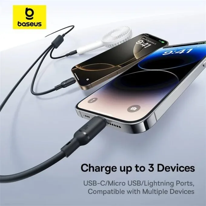 Baseus Cable 3in1 USB-C/Micro/Light to USB-C Silky One-for-Three 100W 1.5m Black — image 2