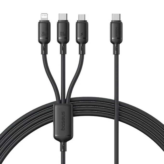 Baseus Cable 3in1 USB-C/Micro/Light to USB-C Silky One-for-Three 100W 1.5m Black — image 1