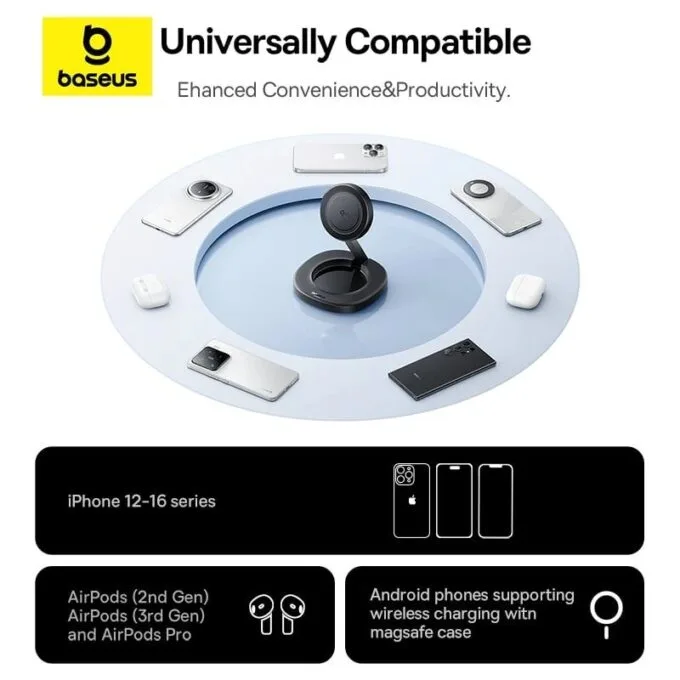 Baseus Charger Desktop Wireless 15W Qi2 Incl Cable+20W Charger ENERFILL FF11 — image 5