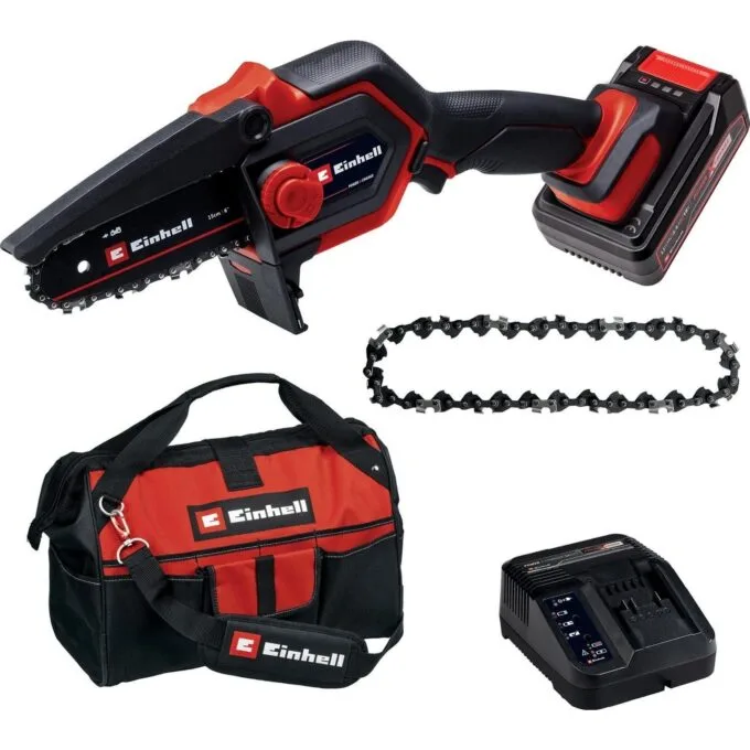 Einhell GE-PS 18/15 Li included: battery, charger, bag and extra chain — image 1