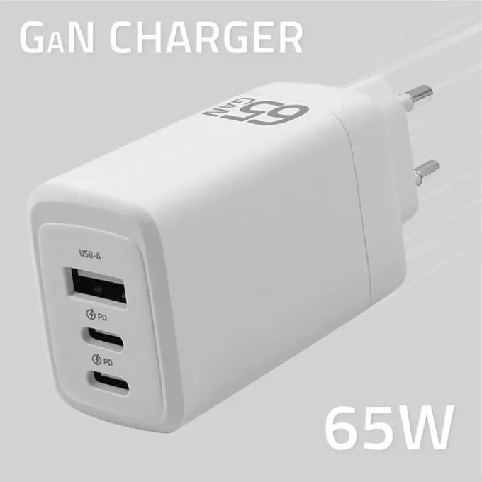 Qoltec 65W GAN | 5-20V | 3-3.35A | 2 x USB-C PD | 1 x USB QC 3.0 | White — image 3