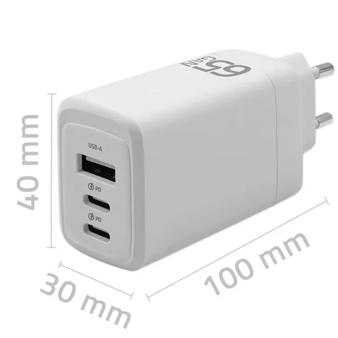 Qoltec 65W GAN | 5-20V | 3-3.35A | 2 x USB-C PD | 1 x USB QC 3.0 | White — image 7