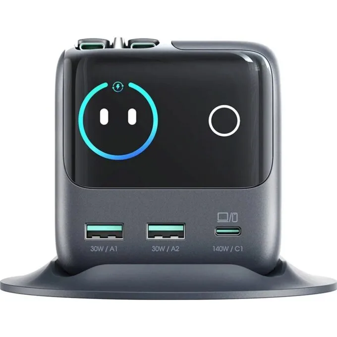Joyroom Podix JR-TRD01 GaN 140W z 5 portami i podwójnymi zwijanymi kablami - szara — image 2