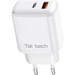 Teltech ładowarka sieciowa GaN USB+TYP-C 45W PD PPS biały TCH-03