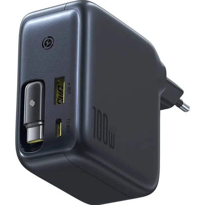 Baseus EnerCore CJ11 100W with USB-A and USB-C ports and with USB-C cable rolled in - black — image 1