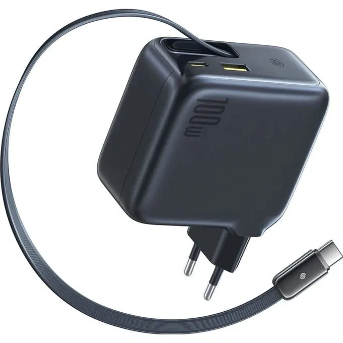 Baseus EnerCore CJ11 100W with USB-A and USB-C ports and with USB-C cable rolled in - black — image 3