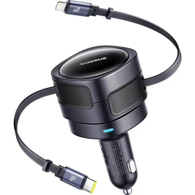 Baseus Enjoyment Max 60W with rolled USB-C and Lightning cables - black — image 1