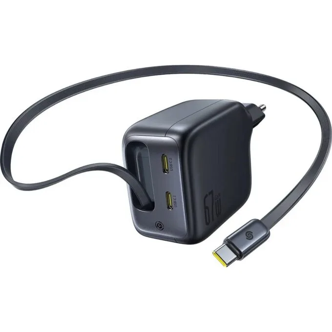 Baseus EnerCore CJ11 67W with two USB-C ports and with USB-C cable rolled in - black — image 3