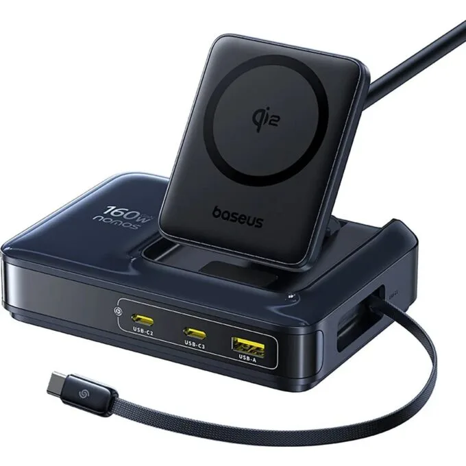 Baseus Nomos NH21 Qi2 160W 5w1 wireless with coiled cable - black — image 1