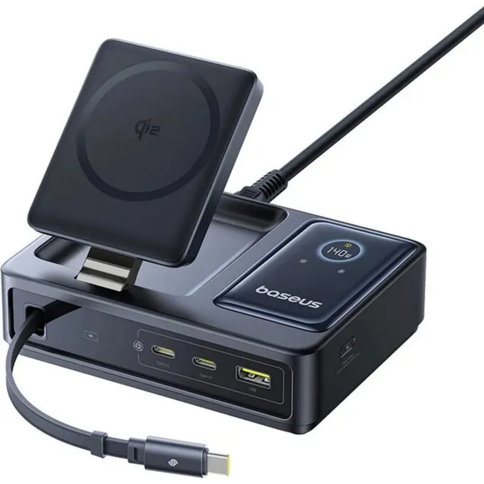 Baseus NOMOS 140W Qi2 5w1 wireless with USB-C cable and digital display - black — image 2