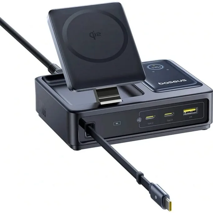 Baseus NOMOS 140W Qi2 5w1 wireless with USB-C cable and digital display - black — image 3