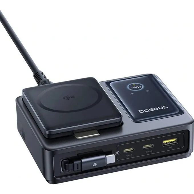 Baseus NOMOS 140W Qi2 5w1 wireless with USB-C cable and digital display - black — image 4