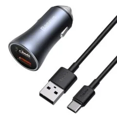 Baseus Golden Contactor Pro, 2x USB, 40W (gray) + USB cable for USB-C 1m (black)