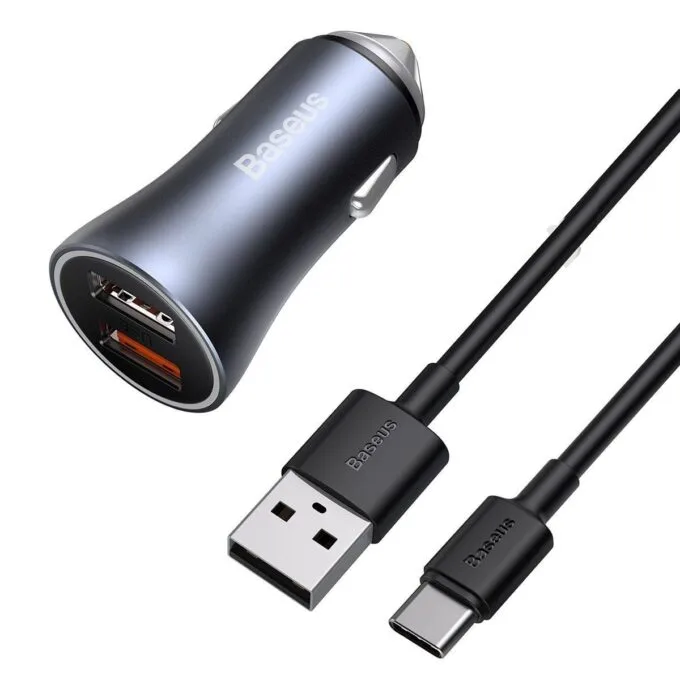 Baseus Golden Contactor Pro, 2x USB, 40W (gray) + USB cable for USB-C 1m (black) — image 1