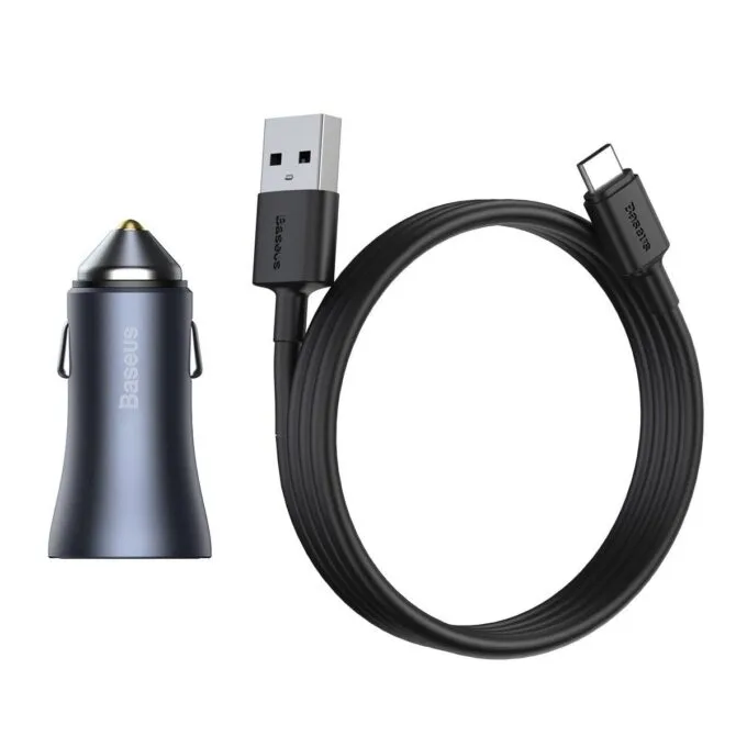 Baseus Golden Contactor Pro, 2x USB, 40W (gray) + USB cable for USB-C 1m (black) — image 2