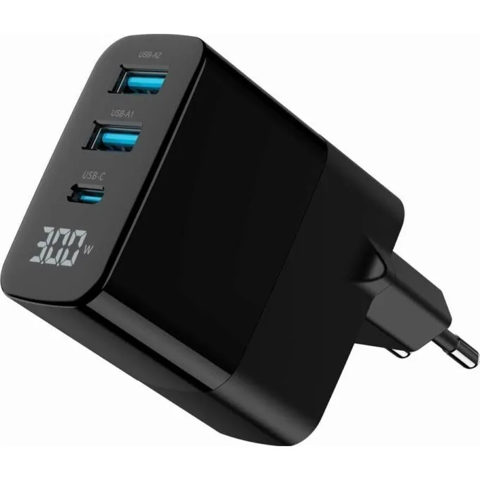 Gembird GaN 2xUSB QC3.0 18W Type-C 30W LCD black — image 3