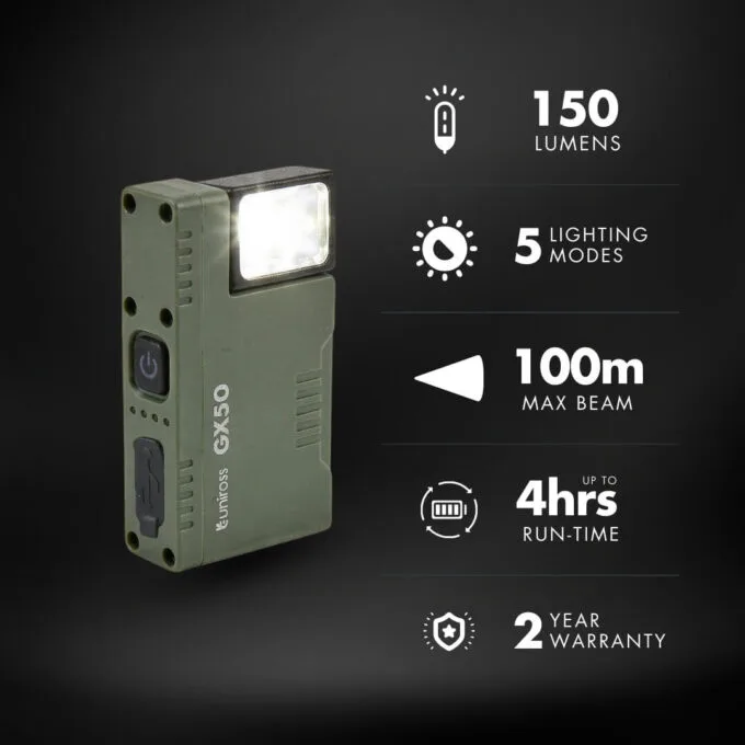 Uniross Light Torch GX50 Rechargeable Torch 150 Lumens with Magnet, Belt Clip & Lanyard — image 4