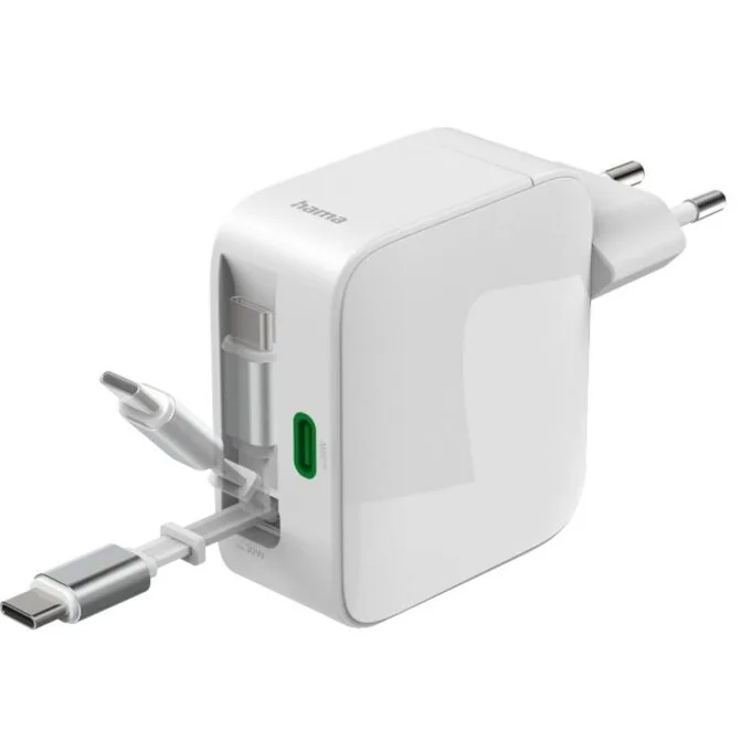Hama GAN 30W PD/QC with rolled cable, 2x USB-C, white — image 6