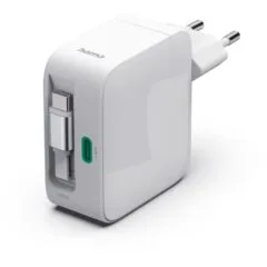 Hama GAN 65W PD/QC with rolled cable, 2x USB-C, white