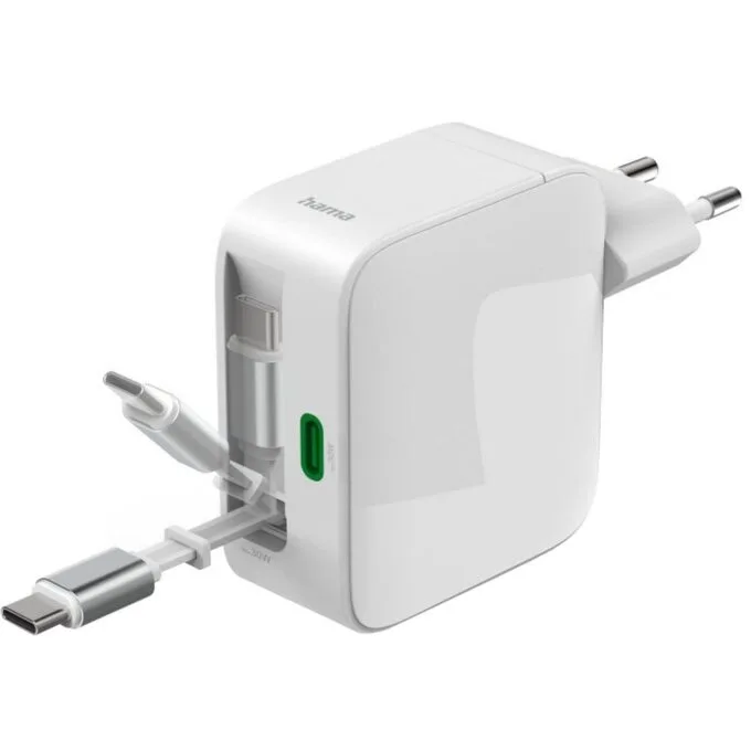 Hama GAN 65W PD/QC with rolled cable, 2x USB-C, white — image 6
