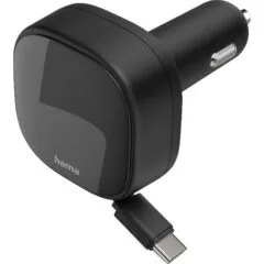 GAN car brake 30W PD/QC with cable rolled, 2x USB-C, black