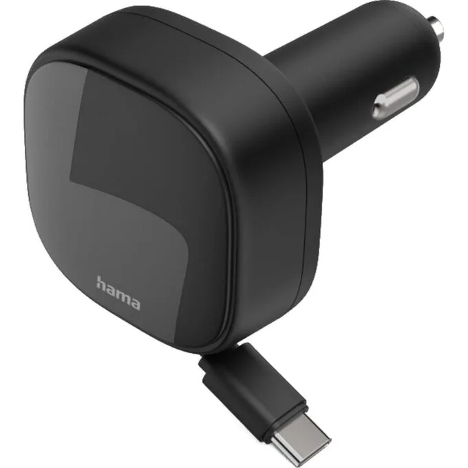 GAN car brake 30W PD/QC with cable rolled, 2x USB-C, black — image 1