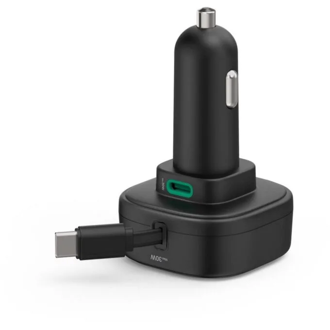 GAN car brake 30W PD/QC with cable rolled, 2x USB-C, black — image 5