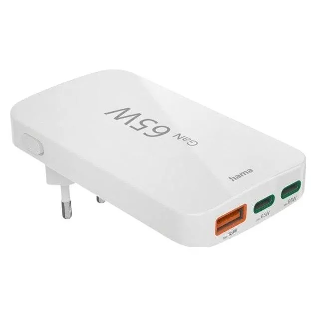 Hama 65W GAN, 2X USB-C, 1X USB-A, white — image 2