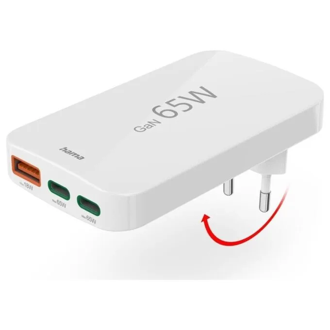 Hama 65W GAN, 2X USB-C, 1X USB-A, white — image 7