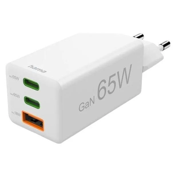 Hama mini Gan 65W PD/QC 2x USB-C, 1x USB-A white — image 1