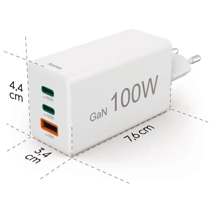 Hama mini 100W GaN PD/QC 2x USB-C, 1x USB-A biały — image 2
