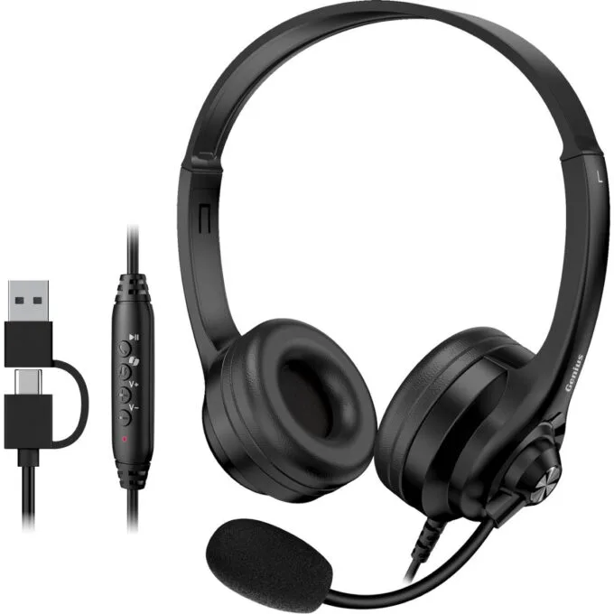 Genius PC Headset USB-A+C InLine Control & Ultra Soft Foam Cushions HS-235U AI (A+C) — image 1