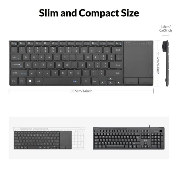 Rii Mini Keyboard Wireless 2.4GHz & Bluetooth with Large Touchpad & Media Keys Stainless Steel RT721 — image 10