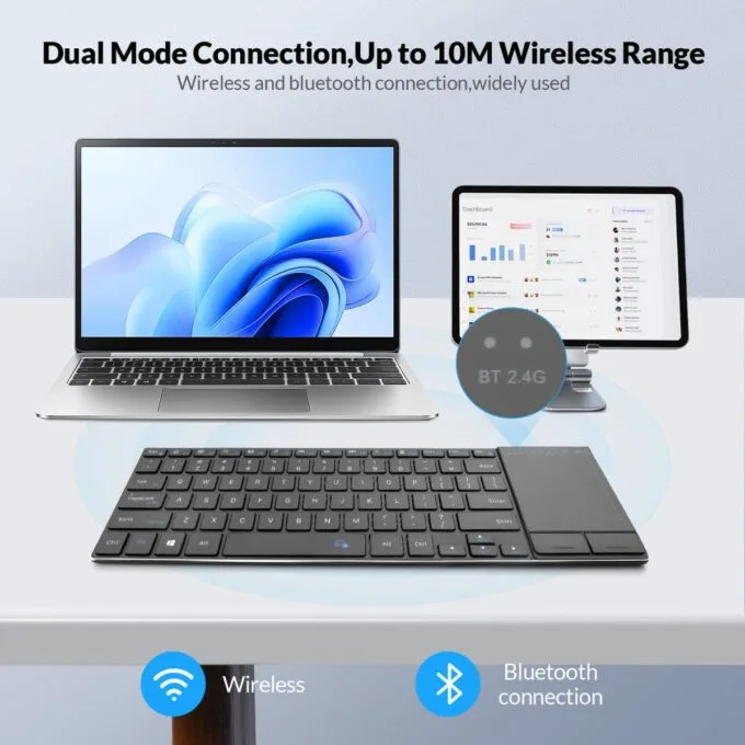Rii Mini Keyboard Wireless 2.4GHz & Bluetooth with Large Touchpad & Media Keys Stainless Steel RT721 — image 3