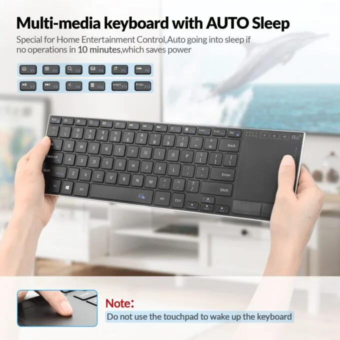 Rii Mini Keyboard Wireless 2.4GHz & Bluetooth with Large Touchpad & Media Keys Stainless Steel RT721 — image 5