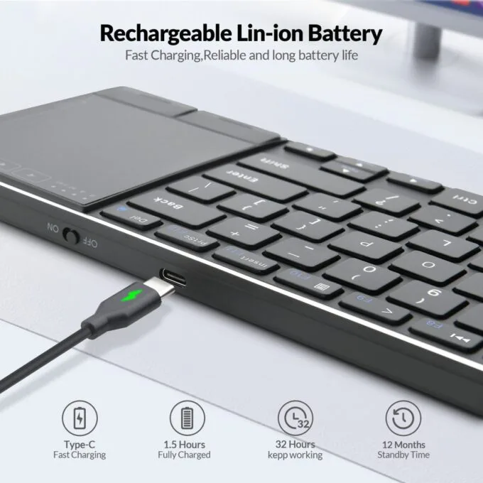 Rii Mini Keyboard Wireless 2.4GHz & Bluetooth with Large Touchpad & Media Keys Stainless Steel RT721 — image 6