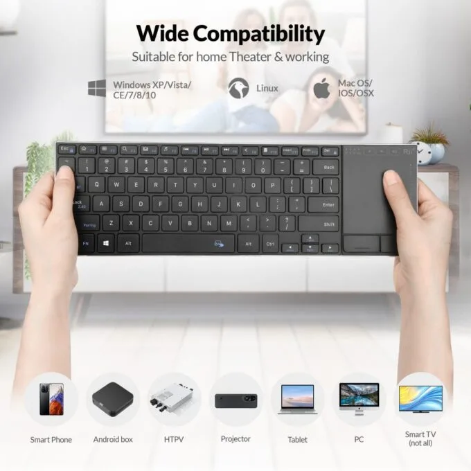 Rii Mini Keyboard Wireless 2.4GHz & Bluetooth with Large Touchpad & Media Keys Stainless Steel RT721 — image 8