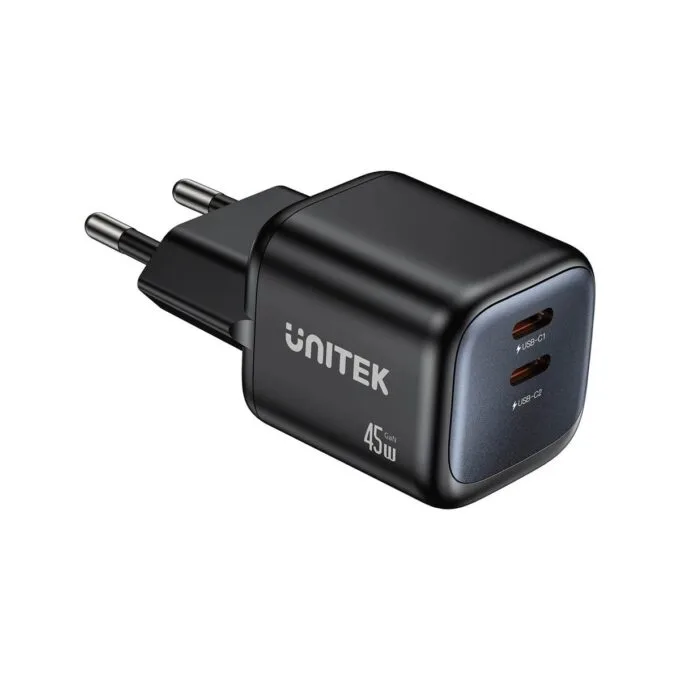 Unitek 45W, 2xUSB-C, PD 3.0, QC, black — image 1