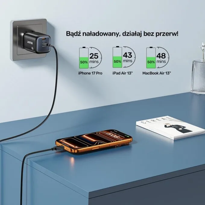 Unitek 45W, 2xUSB-C, PD 3.0, QC, black — image 4
