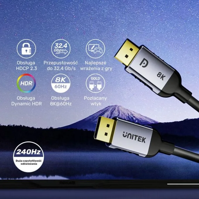Unitek Cable DisplayPort 1.4 8k 60hz, 4k 240hz, HD 1m — image 4