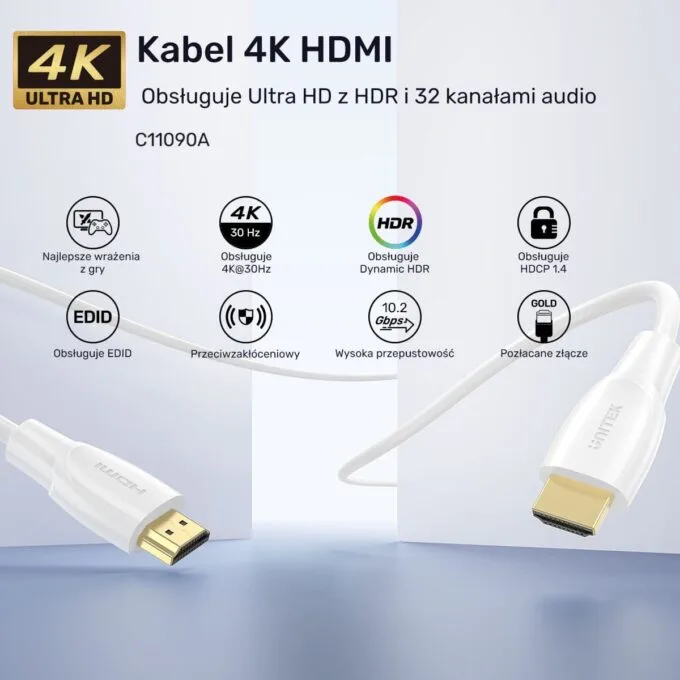 Unitek HDMI 2.0 cable 4K white 7.5m — image 13