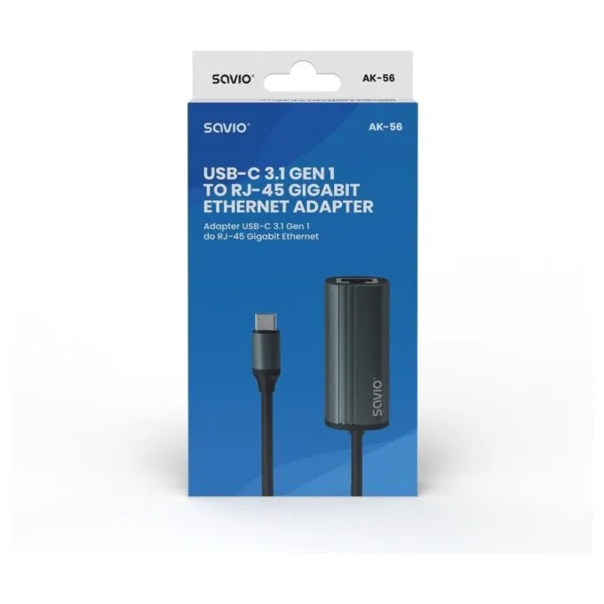 Savio AK-56 USB-C 3.1 GEN adapter 1 for RJ-45 Gigabit Ethernet — image 3