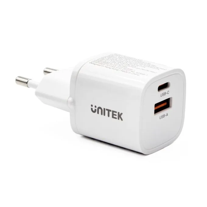 Unitek 1x USB-A 1x USB-C QC 33W white — image 1