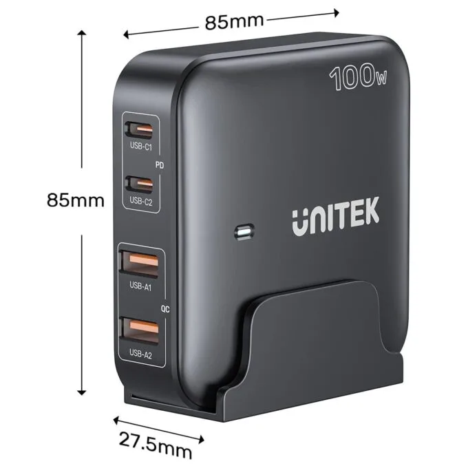 Unitek Desk Charger GAN 100W 2xUSB-A 2xUSB-C black — image 11
